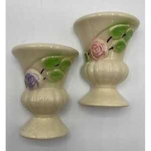 Vintage 1950's‎ Ceramic Floral Wall Pocket Vases Cottagecore 4.25"H